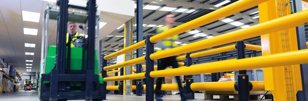 Industrial Safety Barrier Protecting Pedestrians on Walkway from Forklift Trucks