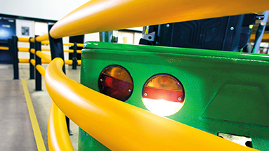 Pedestrian Safety Barriers Flex and Recover after Impact from Forklift