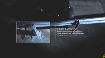 Steel barrier 100% damage after forklift impact
