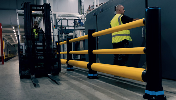 Industrial Safety Barrier Protecting Pedestrians on Walkway from Forklift Trucks